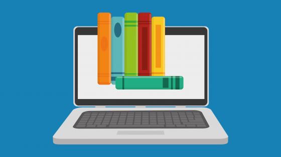 eLearning graphic - computer with books
