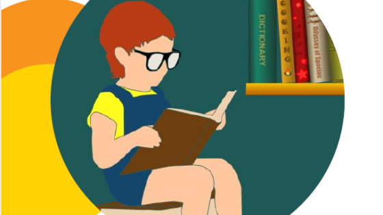 illustration of child with glasses reading