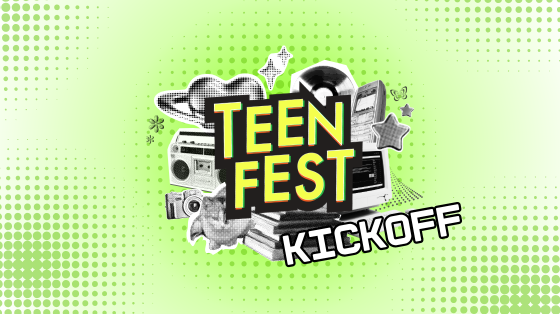 TeenFest Kickoff graphic featuring images in black and white.