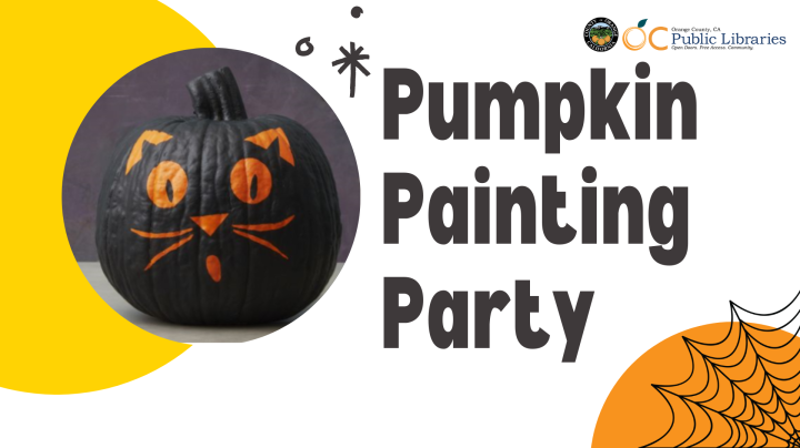 Pumpkin painted as a surprised cat next to the program name.