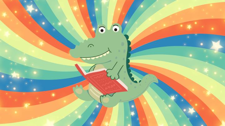 Dinosaur Reading book in rainbow