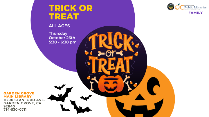 trick or treat, bats, jack 'o lanterns, and pumpkins