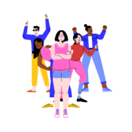 colorful illustration of a group of teens