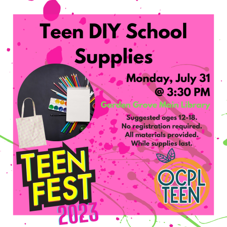 Teen Fest graphic for DIY School Supplies